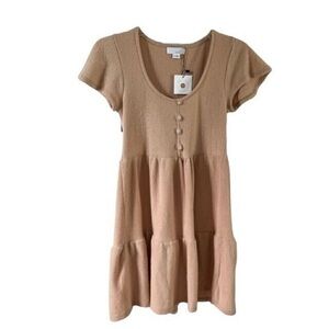 Ten Sixty Sherman Soft Camel Tiered Ribbed Dress Size Medium